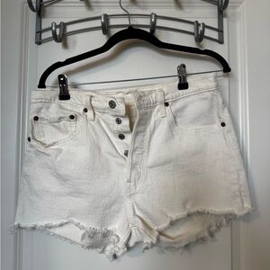 Women’s Levi's White Denim Jean Shorts High Rise Button Fly Raw Hem